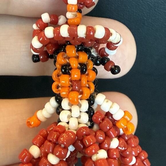 Vintage Mexican Pendant Necklace Red White Folk Art Beadwork Ethnic Jewelry 24" - Picture 4 of 9